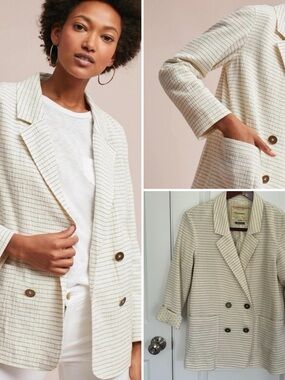 Cartonnier for Anthropologie Cass Double Breasted Pinstripe Blazer